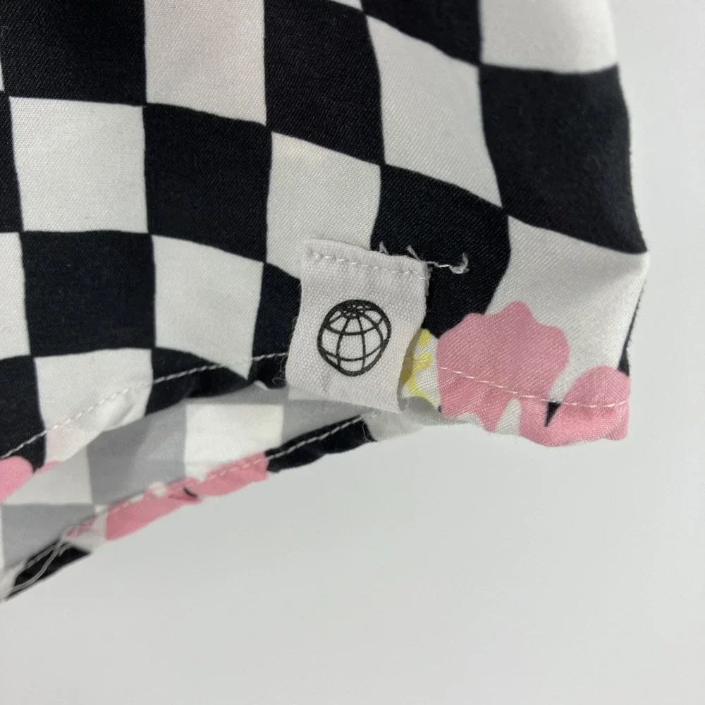 Free Planet Outfit Black Checkers And Flowers Two Piece Size Large Punk Y2K
